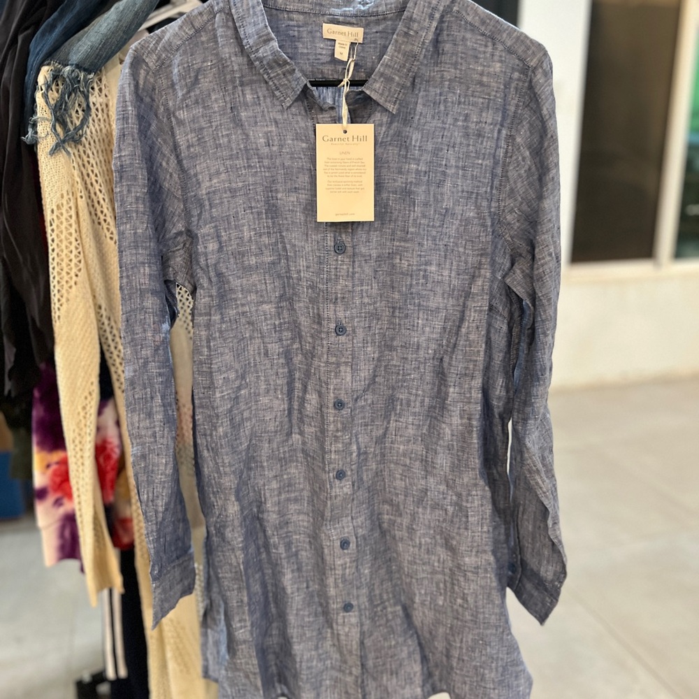 Garnet Hill Textured Blue Button-Down Shirt